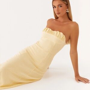 ✨NWT Peppermayo Tayla Linen Strapless Maxi Dress Plus Size 18 Yellow Formal